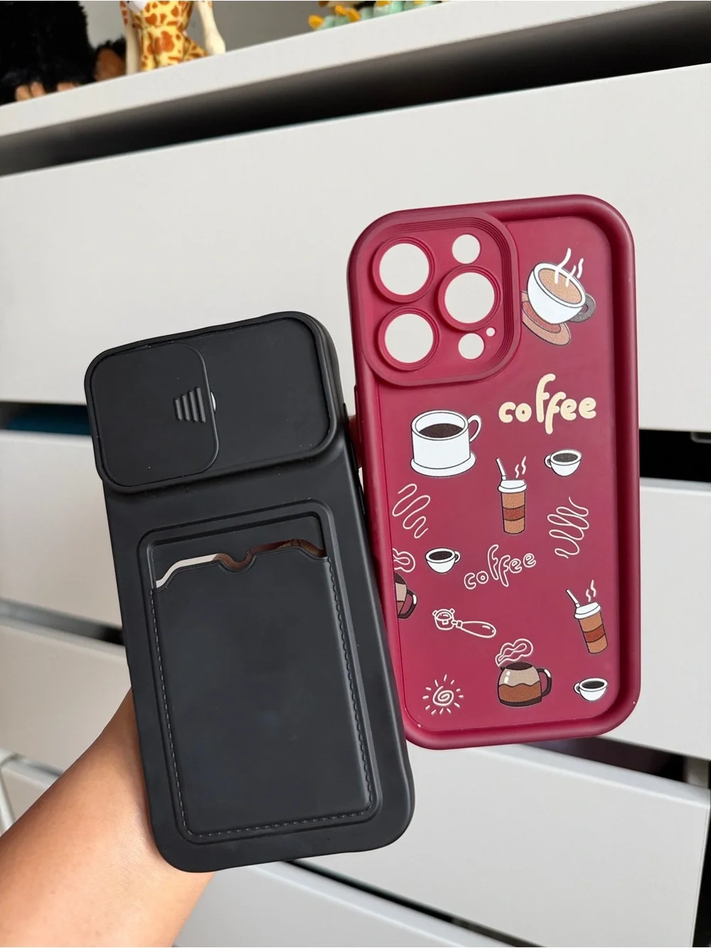 Coffee Themed Burgundy Phone Case with Card Holder iphone 16pro max
